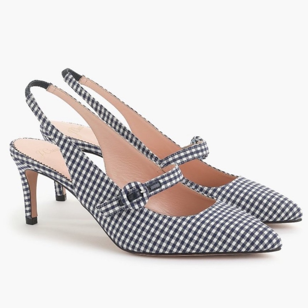 J Crew Collette Slingback Gingham Pump Heels